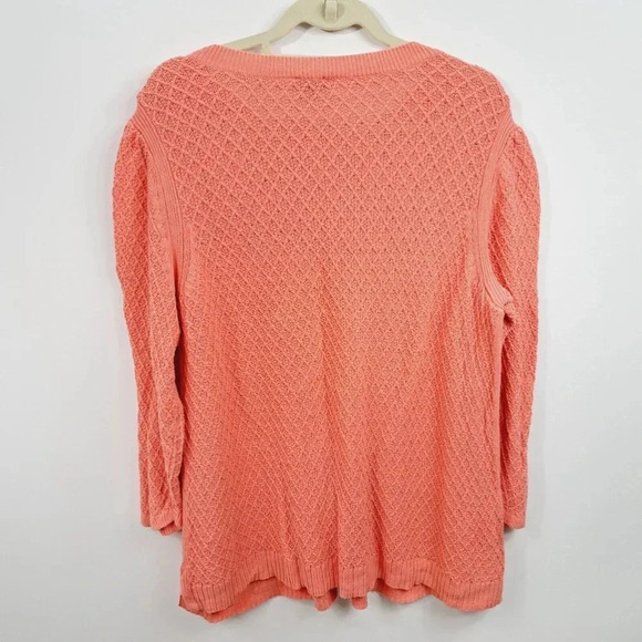 Talbots Womens Plus Size Coral Orange Pink Sweater 2X Waffle Weave Long Sleeve - Picture 5 of 11